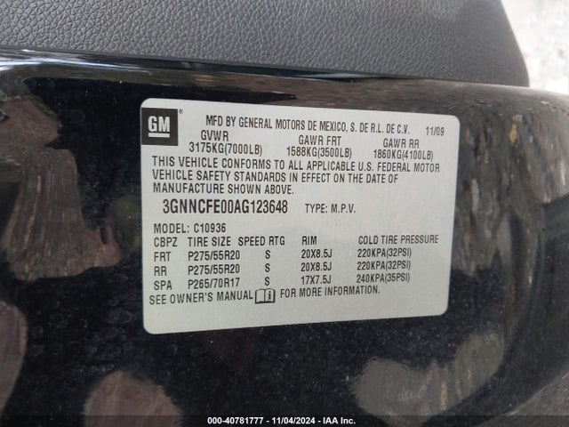 Aukcja sprzedaży 2010 Chevrolet Avalanche 1500 Lt1, vin: 3GNNCFE00AG123648, numer aukcji: 40781777