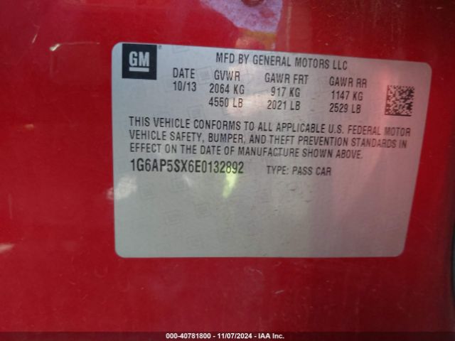 1G6AP5SX6E0132892 Cadillac Cts Standard
