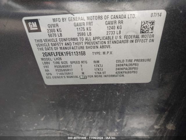 2GNFLFEK1F6113168 Chevrolet EQUINOX 1LT