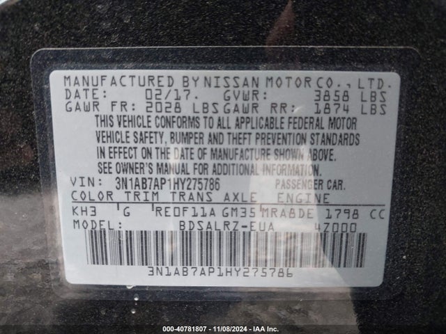 Nissan SENTRA SR 2017 3N1AB7AP1HY275786 Image 9