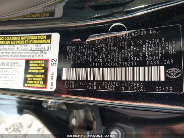 4T1F11AKXNU718213 Toyota CAMRY XLE