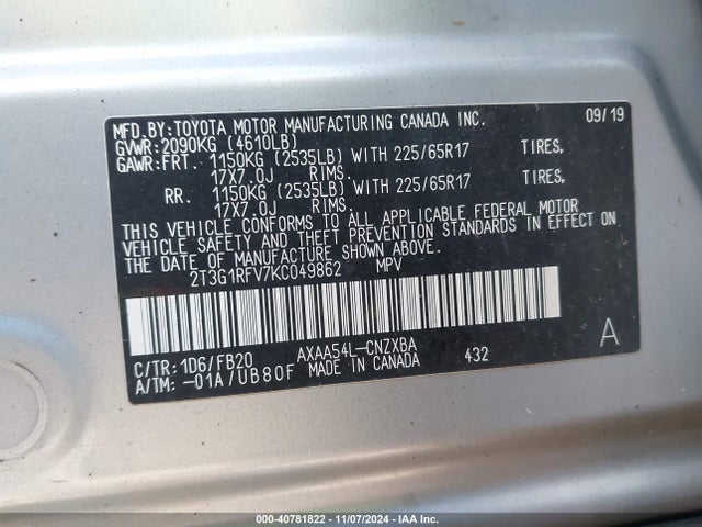 Toyota RAV4 LE 2019 2T3G1RFV7KC049862 Image 9