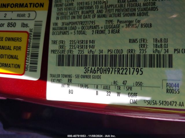 3FA6P0H97FR221795 Ford FUSION SE
