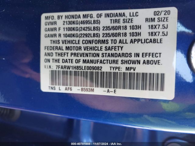 7FARW1H85LE009082 Honda Cr-v 2wd Ex-l