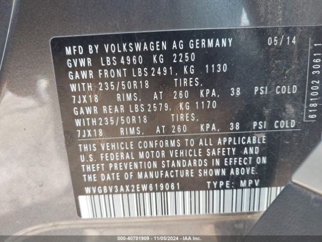 WVGBV3AX2EW619061 Volkswagen TIGUAN SE