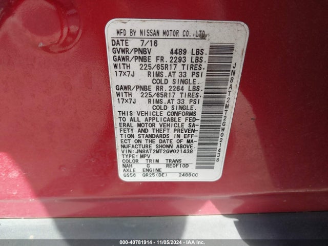 Nissan ROGUE S 2016 JN8AT2MT2GW021438 Image 9