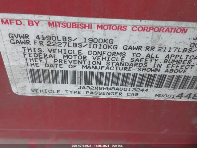 2010 MITSUBISHI LANCER SPORTBACK JA32X8HW8AU013244 Photo 8