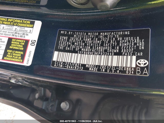 Toyota COROLLA LE 2019 5YFBURHE9KP933440 Image 9