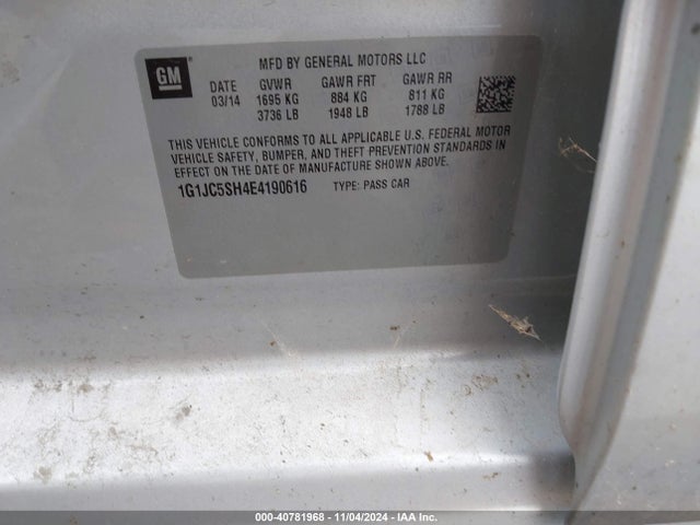 Chevrolet Sonic Lt Auto 2014 1G1JC5SH4E4190616 Image 9