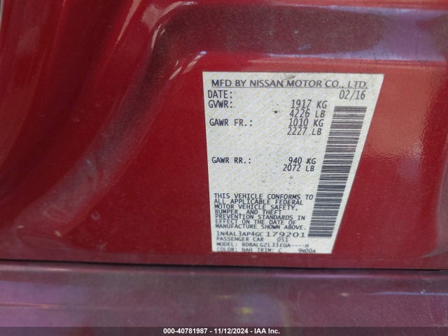 Nissan Altima 2.5 S 2016 1N4AL3AP4GC179201 Image 9