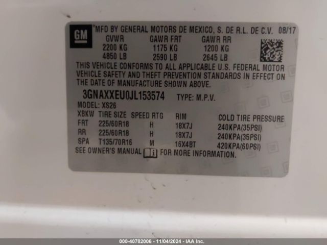3GNAXXEU0JL153574 Chevrolet Equinox Premier