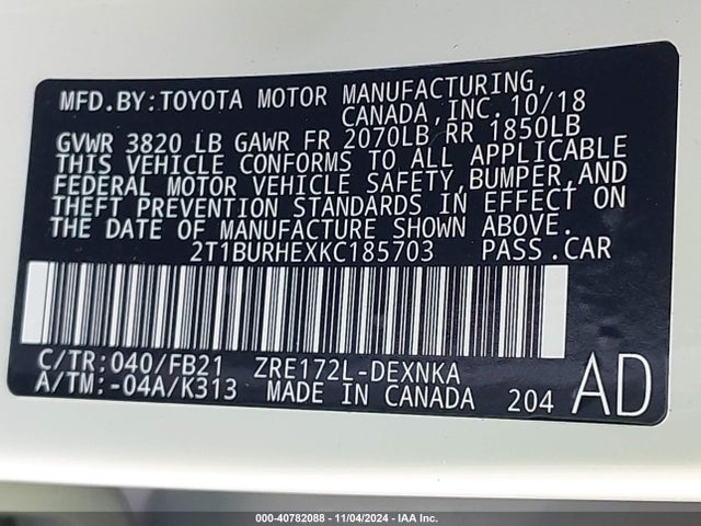Toyota COROLLA LE 2019 2T1BURHEXKC185703 Image 9