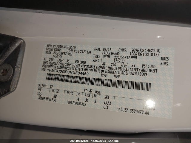 Ford ESCAPE SE 2017 1FMCU0GD3HUF04469 Image 9