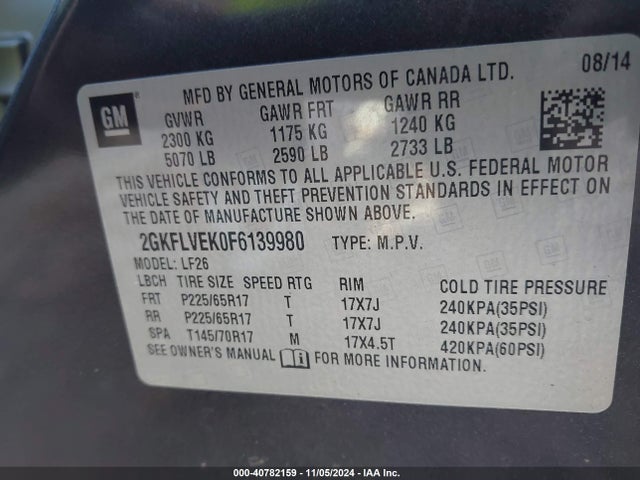 GMC Terrain Sle-1 2015 2GKFLVEK0F6139980 Image 9