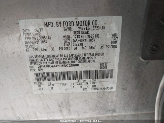 2FMPK4AP9HBC28600 Ford EDGE SPORT