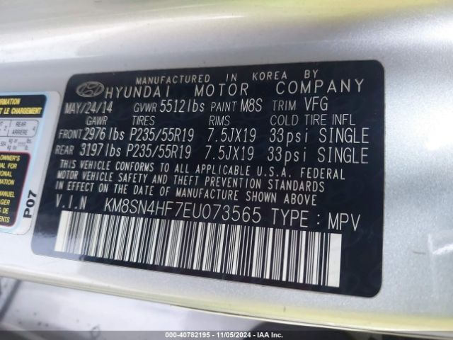 KM8SN4HF7EU073565 Hyundai Santa Fe Limited