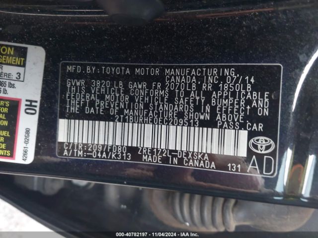2T1BURHE0EC209513 Toyota Corolla S Plus
