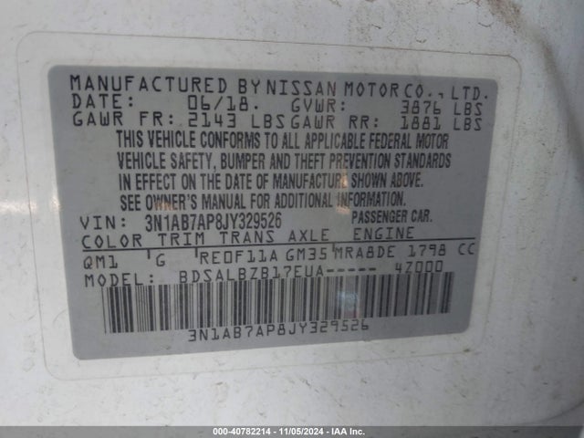 Nissan SENTRA S 2018 3N1AB7AP8JY329526 Image 9