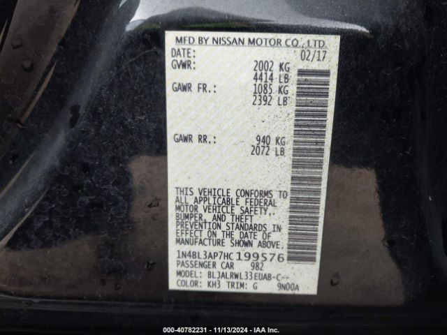 1N4BL3AP7HC199576 Nissan Altima 3.5 Sl