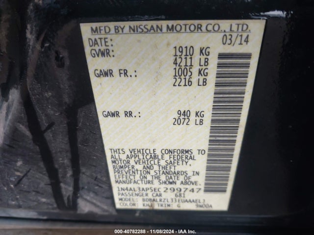 Nissan Altima 2.5 S 2014 1N4AL3AP5EC299747 Image 9