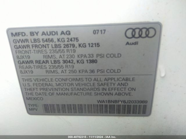WA1BNBFY6J2033989 Audi Q5 2.0t Premium/2.0t Tech Premium