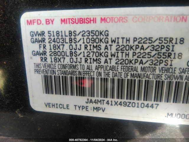 2009 MITSUBISHI OUTLANDER JA4MT41X49Z010447 Photo 8