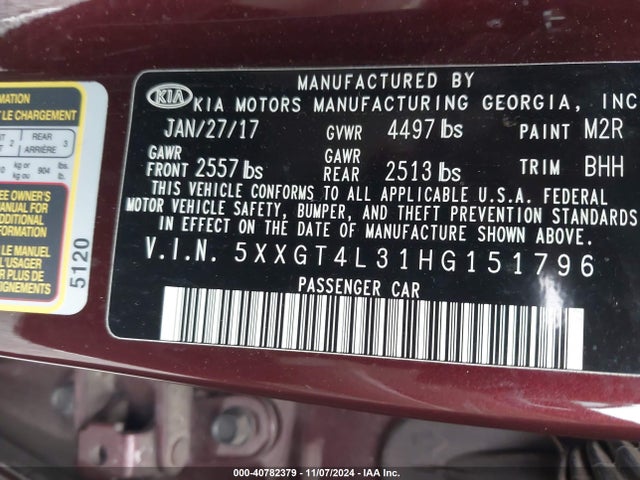 KIA Optima Lx 2017 5XXGT4L31HG151796 Image 9