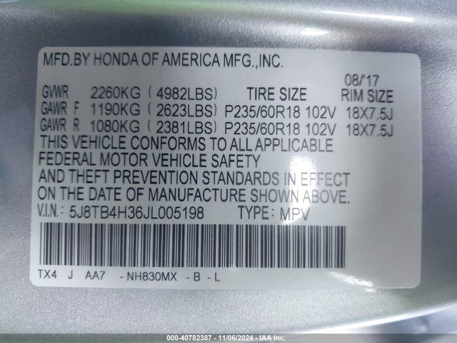 5J8TB4H36JL005198 Acura Rdx Acurawatch Plus Package
