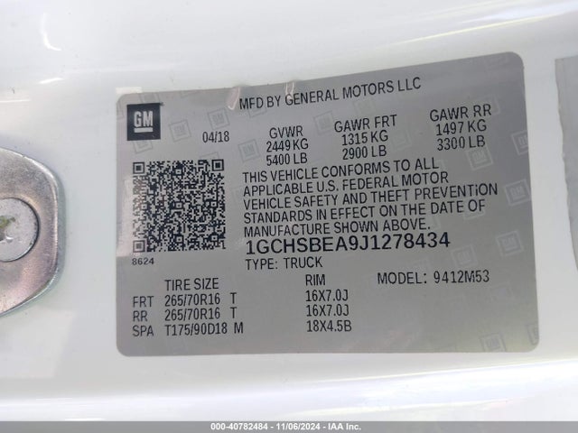 Chevrolet Colorado Wt 2018 1GCHSBEA9J1278434 Image 9