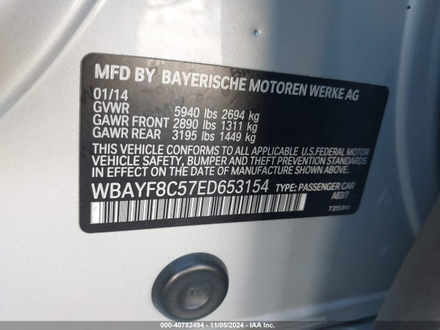 40782494 :رقم المزاد ، WBAYF8C57ED653154 vin ، 2014 Bmw Alpina B7 Xdrive مزاد بيع