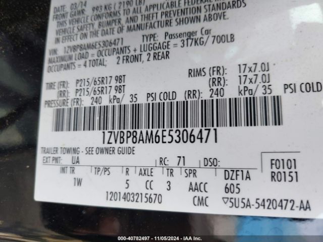 2014 FORD MUSTANG 1ZVBP8AM6E5306471 Photo 8