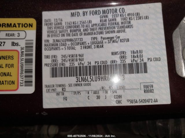 3LN6L5LU9HR637733 Lincoln Mkz Hybrid Select