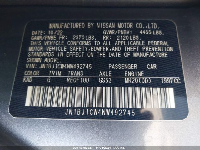 JN1BJ1CW4NW492745 Nissan Rogue Sport Sl Awd Xtronic Cvt