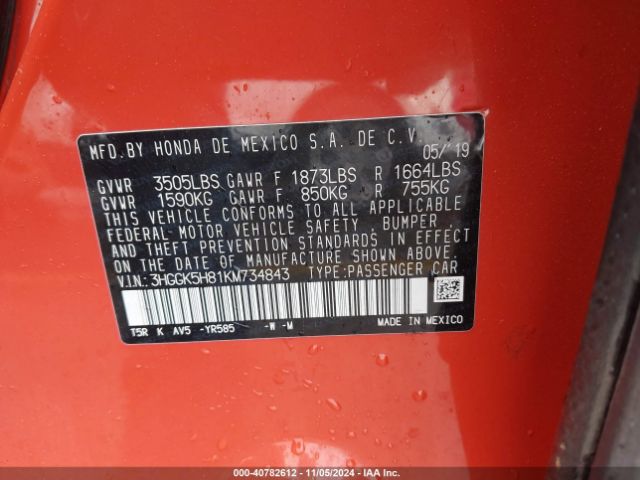 3HGGK5H81KM734843 Honda FIT EX