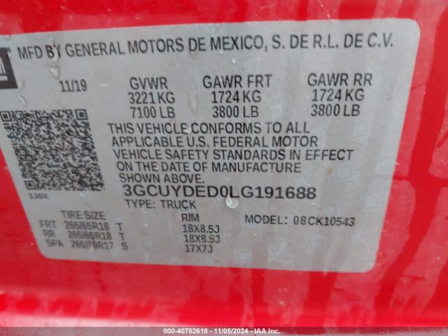 3GCUYDED0LG191688 Chevrolet Silverado 1500 4wd  Short Bed Lt