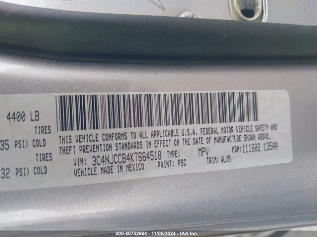 3C4NJCCB4KT664518 Jeep Compass Limited Fwd