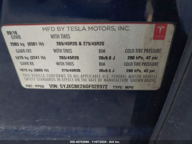 5YJXCBE26GF020972 Tesla Model X 60d/70d/75d/90d/p100d
