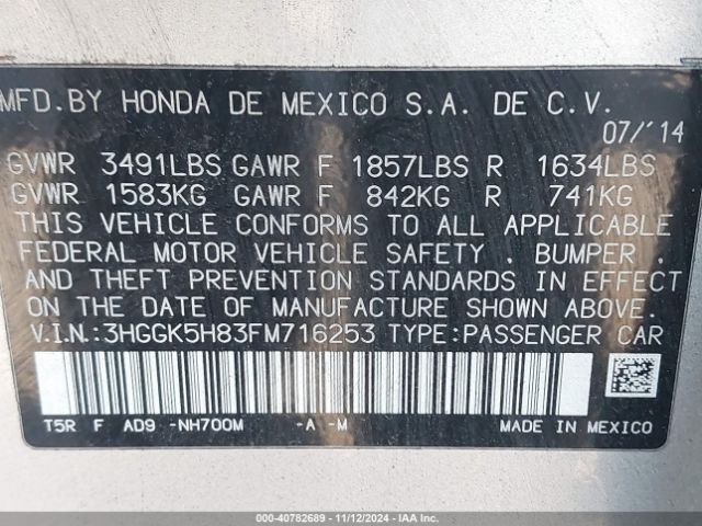 3HGGK5H83FM716253 Honda Fit Ex/ex-l