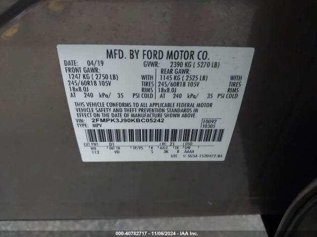 Ford EDGE SEL 2019 2FMPK3J90KBC05242 Image 9