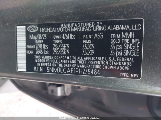 5NMJECAE1PH275484 Hyundai Tucson Limited