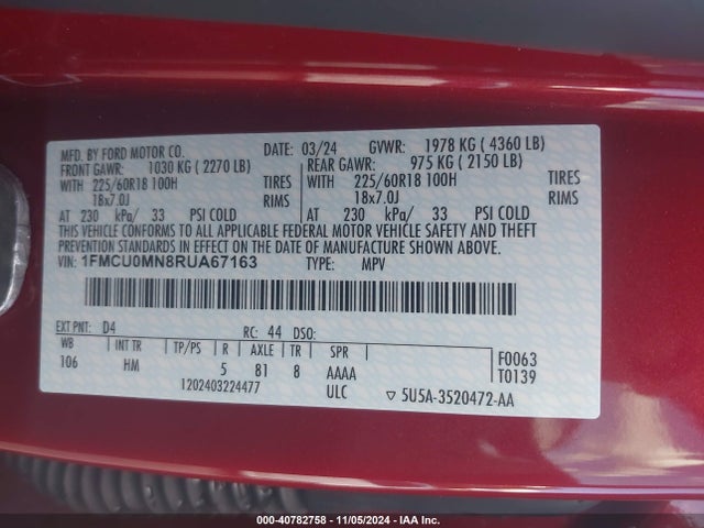 1FMCU0MN8RUA67163 Ford Escape St-line