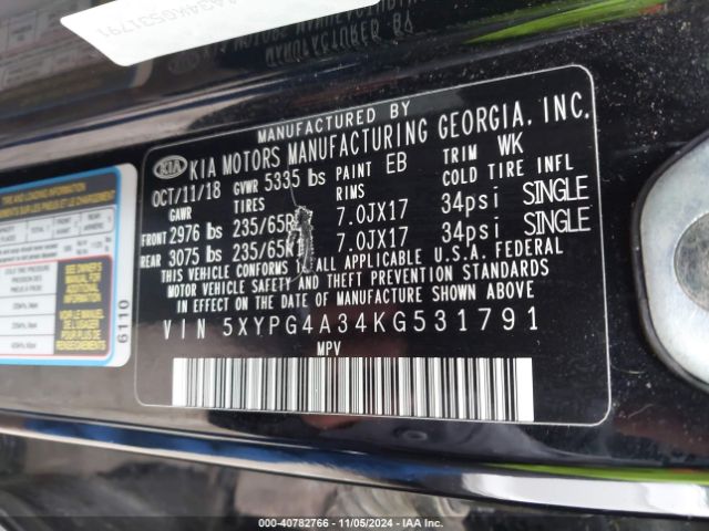 5XYPG4A34KG531791 KIA Sorento 2.4l L