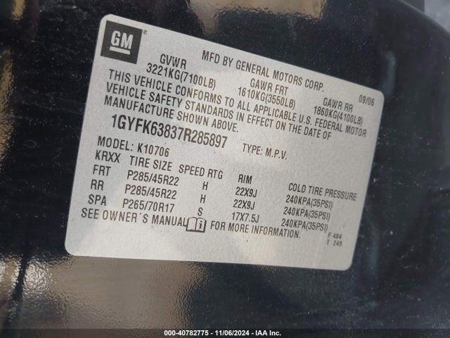 2007 CADILLAC ESCALADE 1GYFK63837R285897 Photo 8