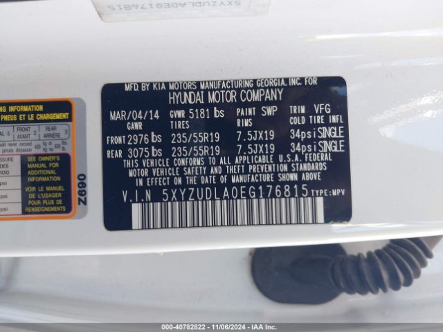 5XYZUDLA0EG176815 Hyundai Santa Fe Sport 2.0l Turbo