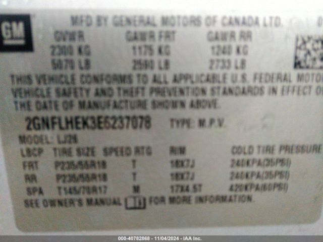 2GNFLHEK3E6237078 Chevrolet Equinox Ltz