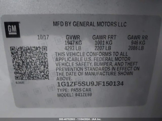 1G1ZF5SU9JF150134 Chevrolet MALIBU HYBRID