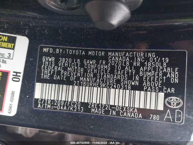 Toyota COROLLA SE 2019 2T1BURHE9KC240318 Image 9