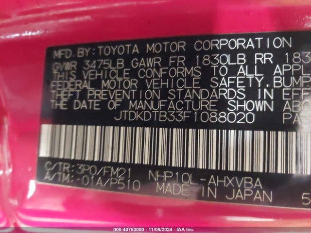 JTDKDTB33F1088020 Toyota Prius C Two