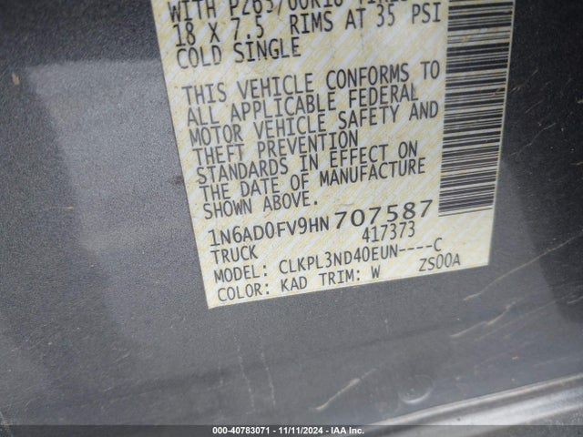 Nissan Frontier Sl 2017 1N6AD0FV9HN707587 Image 9