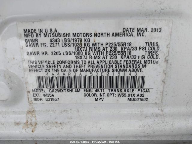 2013 MITSUBISHI OUTLANDER SPORT 4A4AP3AU5DE018143 Photo 8